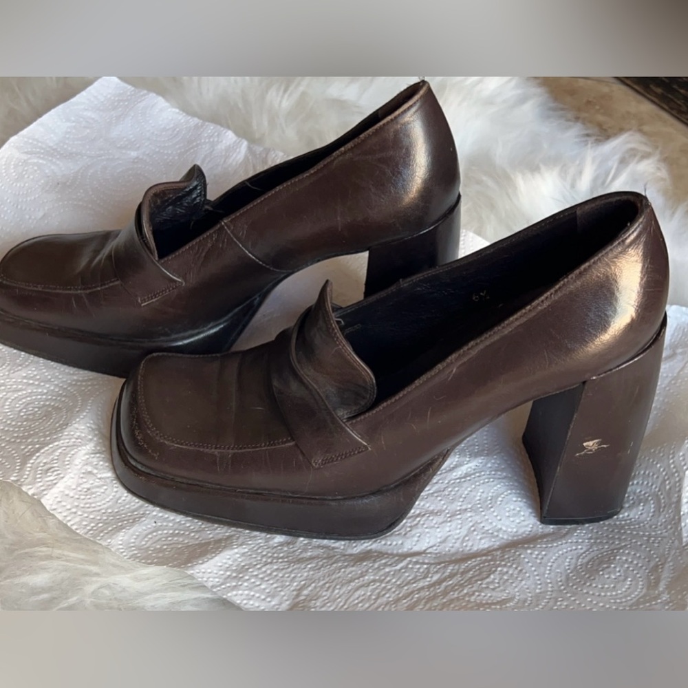 Charles David | Women’s Brown Leather Loafer Block Heels Shoes 6 1/2 - Picture 7 of 9